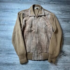 Silton Suede Knit Jacket Mens XL Tan Vintage Full Zip Leather Mixed Media R30